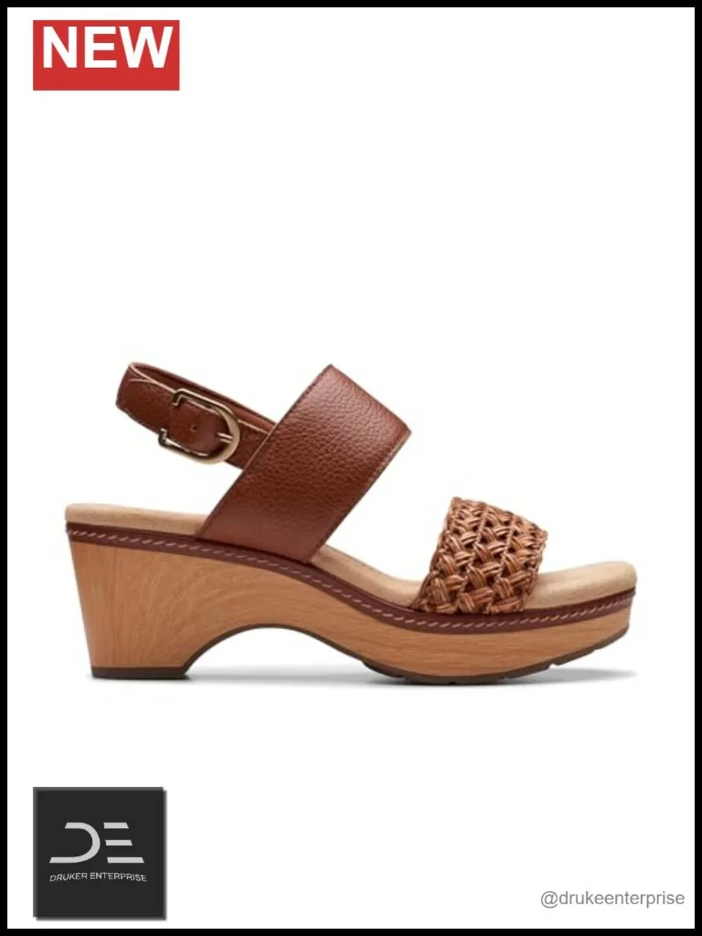 Clarks Women's Seannah Step Wedge Sandals Leather Adjustable Buckle